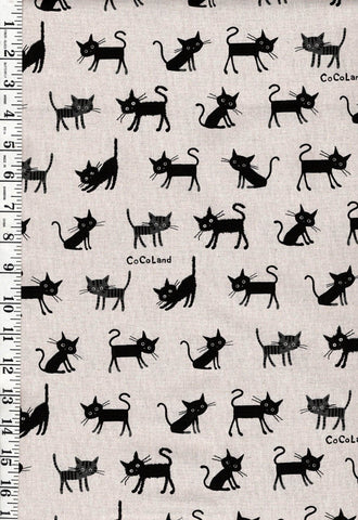 SALE - Japanese Novelty - Cocoland SMALL Wide-Eyed Cats - Cotton-Linen - CO-10016-2A- NATURAL -SAVE 20% - By the Half Yard