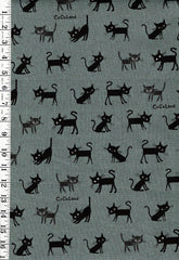 Japanese Novelty - Cocoland SMALL Wide-Eyed Cats - Cotton-Linen - CO-10016-2C- TEAL - Last 2 1/8 Yards