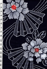 1016 - Yukata Fabric - Peonies, Fans & River Swirls - Traditional 14" wide - Indigo