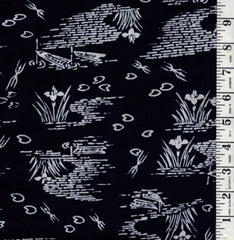 1017 - Yukata Fabric - Small Iris Pond & Floating Petals - Traditional 14" wide - Indigo
