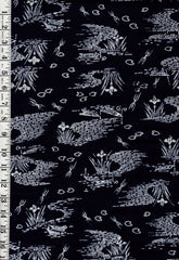 1017 - Yukata Fabric - Small Iris Pond & Floating Petals - Traditional 14" wide - Indigo