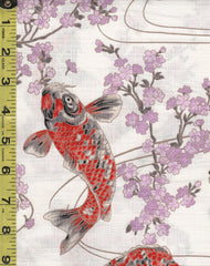 *Japanese - Hokkoh Colorful Koi & Cherry Blossoms - Dobby Weave - 1023-1110-2A -White