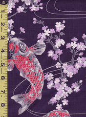 *Japanese - Hokkoh Colorful Koi & Cherry Blossoms - Dobby Weave - 1023-1110-2C -Purple