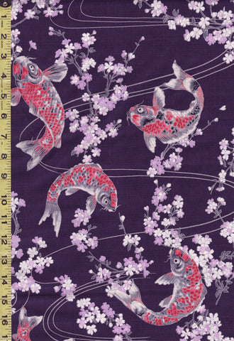 *Japanese - Hokkoh Colorful Koi & Cherry Blossoms - Dobby Weave - 1023-1110-2C -Purple