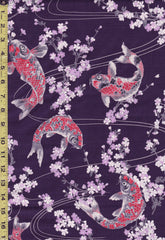 *Japanese - Hokkoh Colorful Koi & Cherry Blossoms - Dobby Weave - 1023-1110-2C -Purple