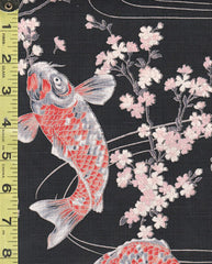 *Japanese - Hokkoh Colorful Koi & Cherry Blossoms - Dobby Weave - 1023-1110-2E -Black