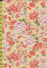 Japanese - Hokkoh Colorful Peonies, Mums & Daisies - Dobby Weave - 1023-1120-5A - Sand