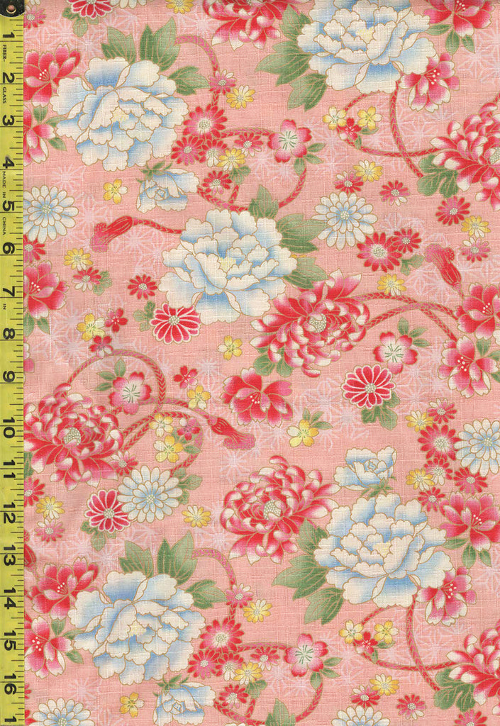 Japanese - Hokkoh Colorful Peonies, Mums & Daisies - Dobby Weave - 1023-1120-5B - Peach