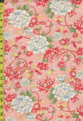 Japanese - Hokkoh Colorful Peonies, Mums & Daisies - Dobby Weave - 1023-1120-5B - Peach