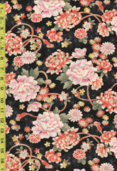 Japanese - Hokkoh Colorful Peonies, Mums & Daisies - Dobby Weave - 1023-1120-5E - Black