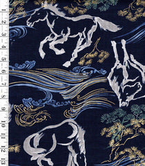 *Japanese - Hokkoh Year of the Horse - Dobby Weave - 1025-1120-4D-Navy - By the Half Yard