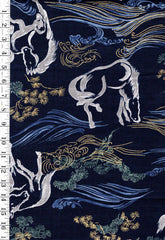 *Japanese - Hokkoh Year of the Horse - Dobby Weave - 1025-1120-4D-Navy - By the Half Yard