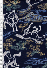 *Japanese - Hokkoh Year of the Horse - Dobby Weave - 1025-1120-4D-Navy - By the Half Yard