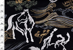 *Japanese - Hokkoh Year of the Horse - Dobby Weave - 1025-1120-4E- Black - By the Half Yard