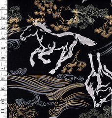 *Japanese - Hokkoh Year of the Horse - Dobby Weave - 1025-1120-4E- Black - By the Half Yard