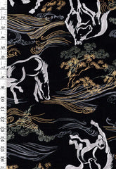 *Japanese - Hokkoh Year of the Horse - Dobby Weave - 1025-1120-4E- Black - By the Half Yard