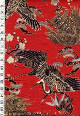 *Japanese - Hokkoh Cranes, Turtles & Pines - Dobby Weave - 1026-100-1C- Red - By the Half Yard