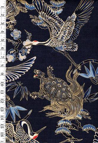 *Japanese - Hokkoh Cranes, Turtles & Pines - Dobby Weave - 1026-100-1D - Indigo - By the Half Yard