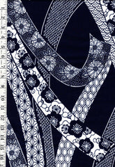 1028- Yukata Fabric - Noshi Ribbons - Traditional 14" wide - Indigo - By the Half Yard - Last 2 Yards
