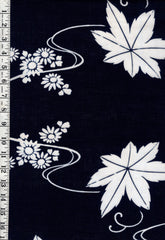 1032 - Yukata Fabric - Maple Leaves & Daisies - Traditional 14" wide - Indigo - By the Half Yard