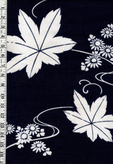 1032 - Yukata Fabric - Maple Leaves & Daisies - Traditional 14" wide - Indigo - By the Half Yard