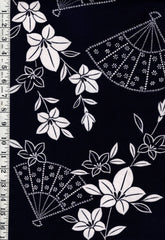 1033 - Yukata Fabric - Floating Fans & Flowers - Traditional 14" wide - Indigo - By the Half Yard