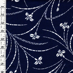 1035 - Yukata Fabric - Small Japanese Iris with Long Stems - Traditional 14" wide - Dark Navy - By the Half Yard
