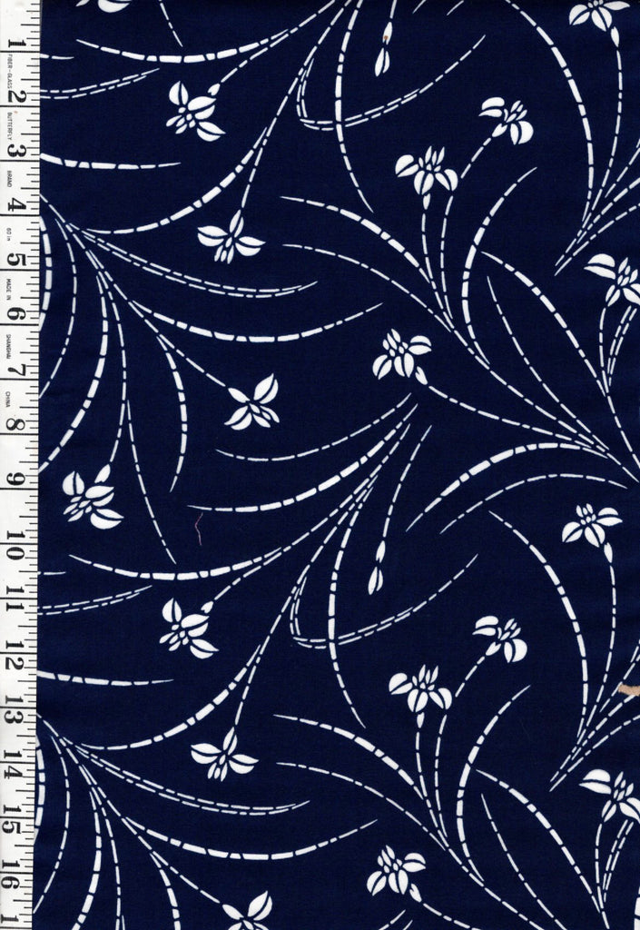 1035 - Yukata Fabric - Small Japanese Iris with Long Stems - Traditional 14" wide - Dark Navy - By the Half Yard