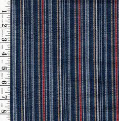 1042 - Vintage Woven Stripe - Japanese cotton fabric - Indigo, Denim, Gold & Brick - By the Half Yard