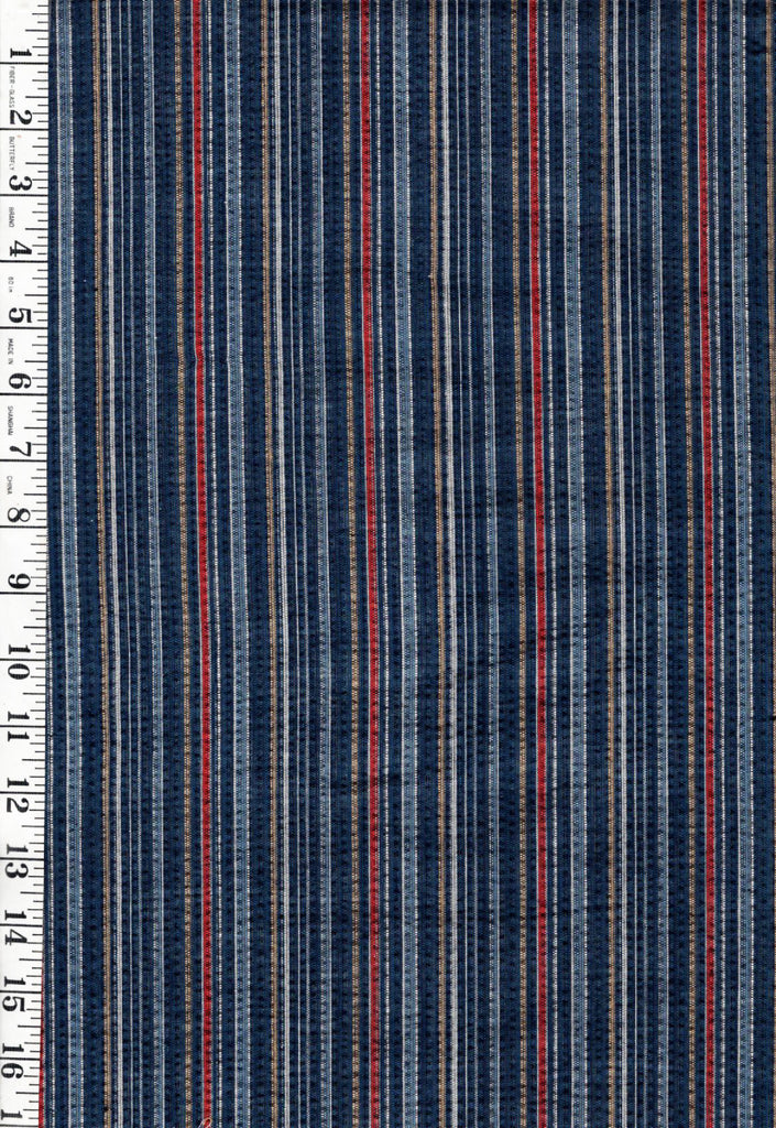 1042 - Vintage Woven Stripe - Japanese cotton fabric - Indigo, Denim, Gold & Brick - By the Half Yard