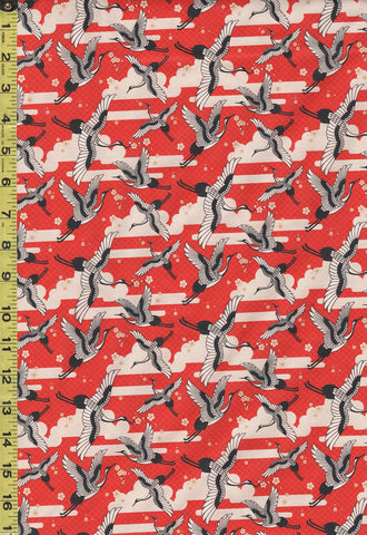 Asian - Kimonos, Koi & Dragons - Small Flying Cranes - 120-4333 - Red - ON SALE - Save 20% - By the Yard