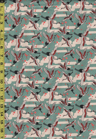 Asian - Kimonos, Koi & Dragons - Small Flying Cranes - 120-4334 - Teal - ON SALE - SAVE 20% - By the Yard