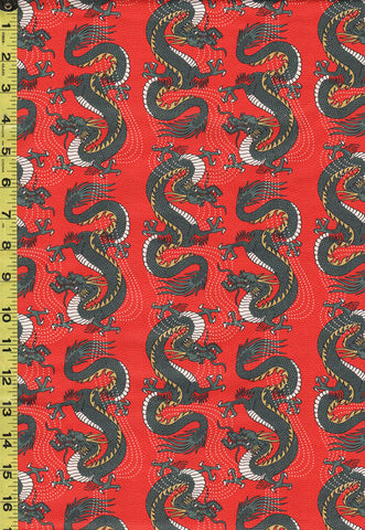 Asian - Kimonos, Koi & Dragons - Dragons & Wavey Dots - 120-4335 - Red - ON SALE - SAVE 20% - By the Yard