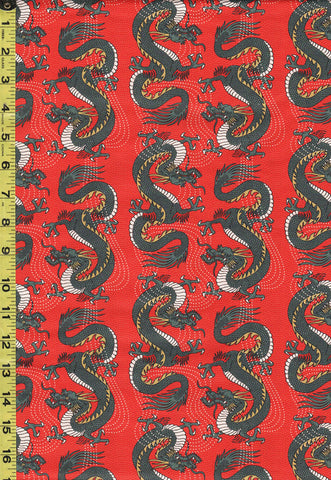 *Asian - Kimonos, Koi & Dragons - Dragons & Wavey Dots - 120-4335 - Red