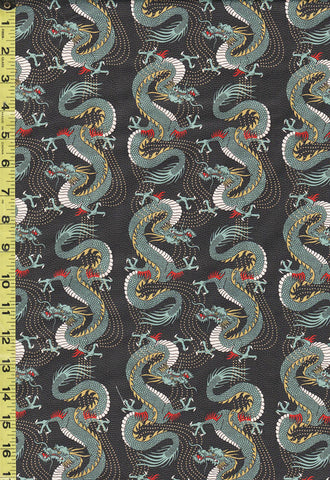 Asian - Kimonos, Koi & Dragons - Dragons & Wavey Dots - 120-4336 - Black / Dark Charcoal - ON SALE - SAVE 20% By the Yard