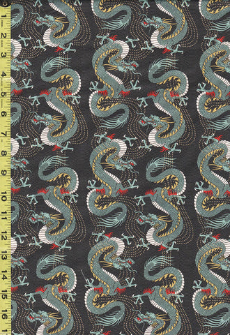 *Asian - Kimonos, Koi & Dragons - Dragons & Wavey Dots - 120-4336 - Black / Dark Charcoal