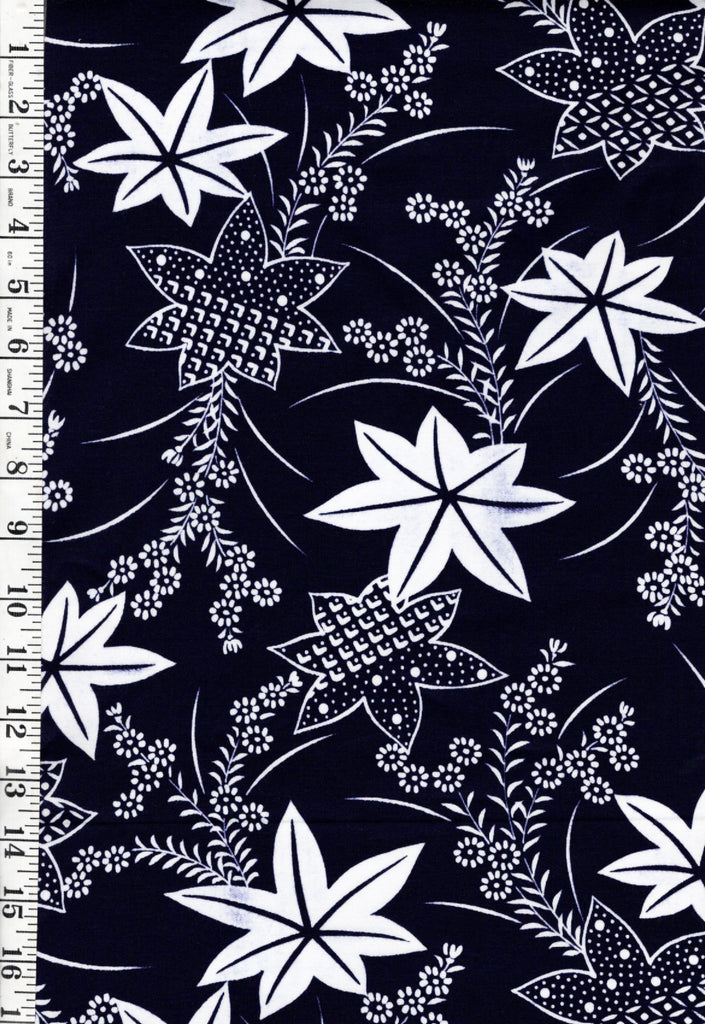 1040 - Yukata Fabric - Maple Leaves & Floral Branches - Traditional 14" wide - Indigo - By the Half Yard
