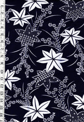 1040 - Yukata Fabric - Maple Leaves & Floral Branches - Traditional 14" wide - Indigo - By the Half Yard