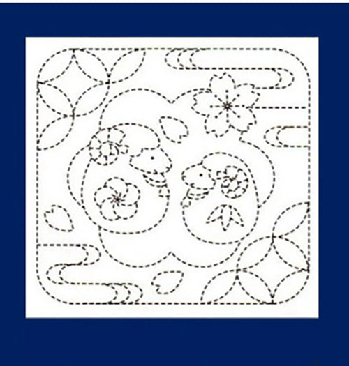 Sashiko Pre-printed Sampler (Olympus) - # 2018 - Toy Lambs & Blossoms - Navy
