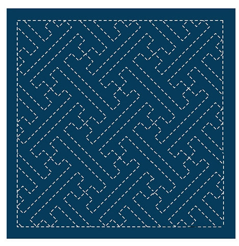 Sashiko Pre-printed Sampler - Olympus - # 204 Saya-gata (Key Maze) - Navy