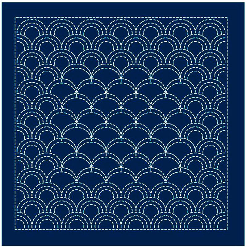 Sashiko Pre-printed Sampler - Olympus - # 2134 Seikaiha (Wave) - Navy