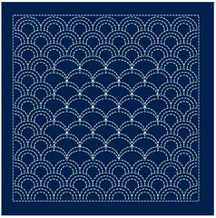 Sashiko Pre-printed Sampler - Olympus - # 2134 Seikaiha (Wave) - Navy