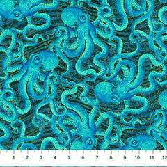 Fabric Art - Northcott Enigma - Octopus & Water Swirls - 28182M-48 - Dark Blue Multi - By the Half Yard - Last 2 Yards