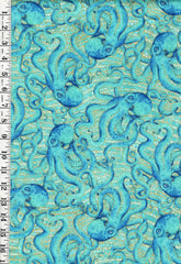 Fabric Art - Northcott Enigma - Octopus & Water Swirls - 28182M-64 - Light Turquoise Multi - By the Half Yard