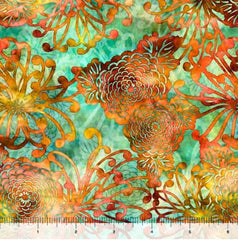 *Tropical - Valencia - Compact Chrysanthemums - 29033-O - Orange & Green - By the Half yard