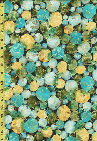 Fabric Art - Mediterranean - Gold Metallic Sprigs & Colorful Balls - 29829-N - Navy - ON SALE - SAVE 20% - By the Yard