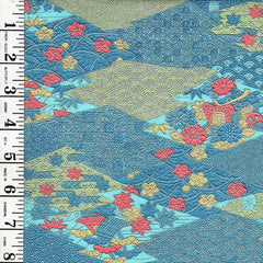 301 - Japanese Silk - Silk Blend - Small Flowers, Maple Leaves & Geometrics - Blue