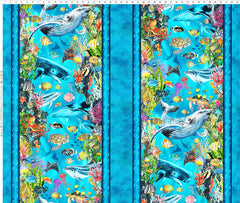 *Tropical - In the Beginning - CALYPSO III - Large Scale Sea Life Border Stripe - 31CAL-2 - TEAL - By the Half Yard