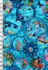 *Tropical - In the Beginning - CALYPSO III - Large Ocean Sea Life Circles - 32CAL-2 - TEAL - By the Half Yard
