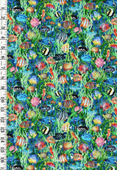 *Tropical - In the Beginning - CALYPSO III - Small Compact Colorful Fish - 34CAL-2 - TEAL - By the Half Yard (Copy)